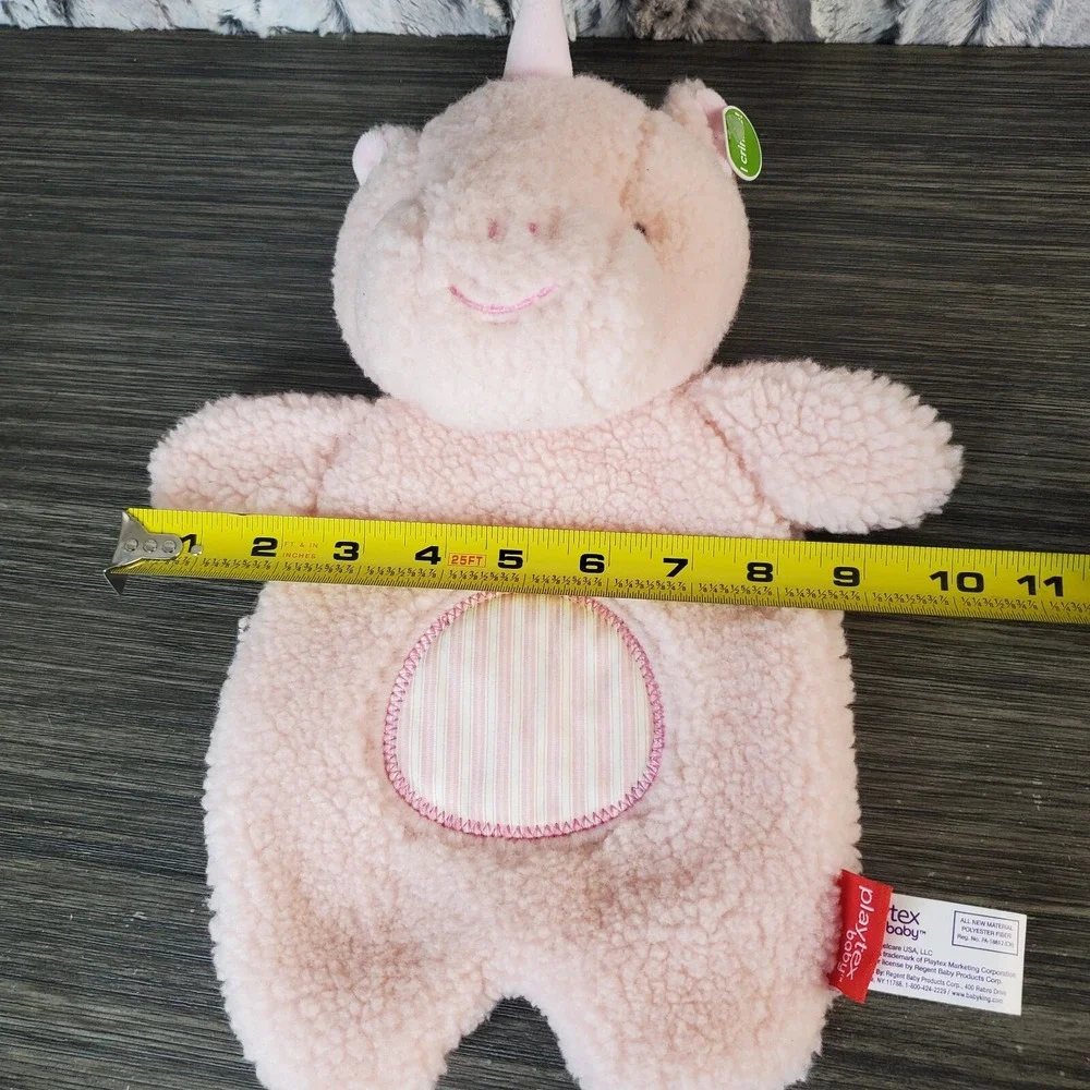 Playtex Baby Pink Unicorn Crinkle Lovey Rattle Flat Plush Sherpa Textured Belly